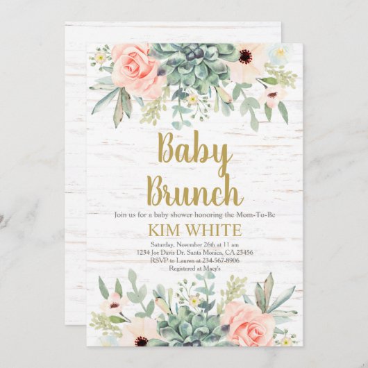 Succulents Bébé Brunch invitation (Devant / Derrière)
