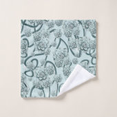 Succulents bleus à la menthe sur les treillis vert (Gant de toilette)