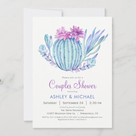 Succulents Couples Douche Invitation (Devant)