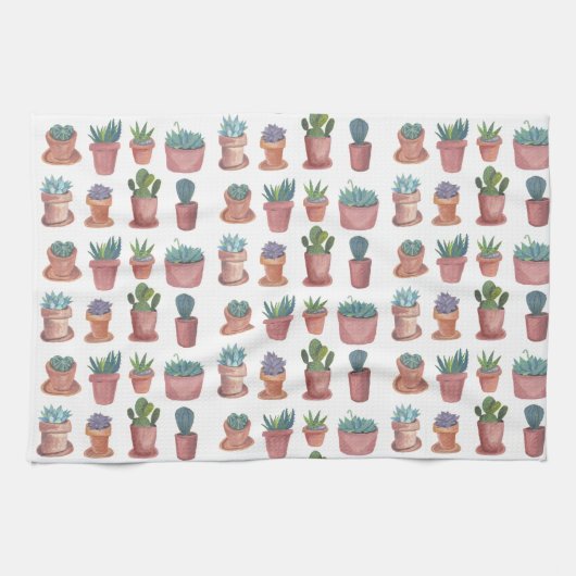 Succulents doux cactus aquarelle serviette de cuis (Horizontal)