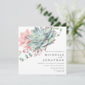 Succulents doux Faire-part de mariage rose vert (Debout devant)