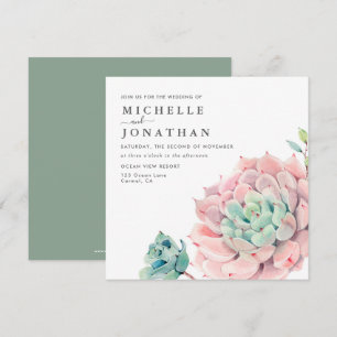 Succulents doux Faire-part de mariage rose vert