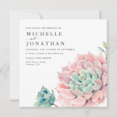 Succulents doux Faire-part de mariage rose vert (Devant)