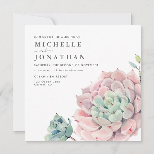 Succulents doux Faire-part de mariage rose vert (Devant)