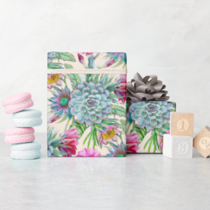 Succulents Echeveria Cactus Flowers Pattern Cadeaupapier