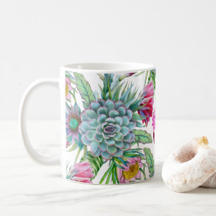 Succulents Echeveria Cactus Flowers Pattern Koffiemok