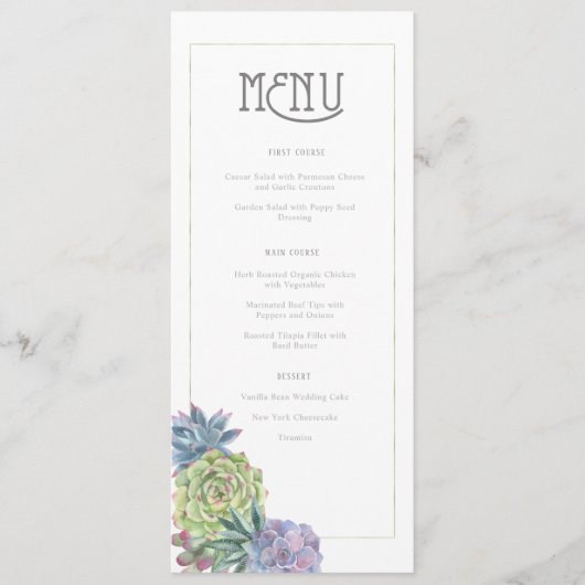 Succulents et Mariage étincelant Menu vert ID515 (Devant)