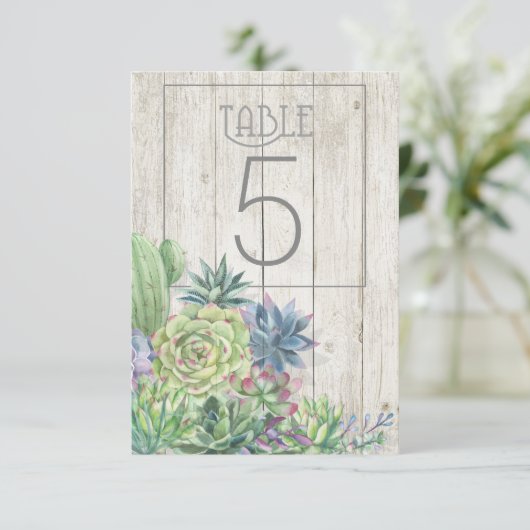 Succulents et numéros de table en bois rustique V2 (Debout devant)