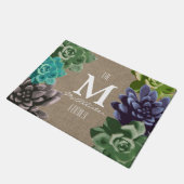 Succulents Faux Burlap - Familienaam Deurmat (Schuin)