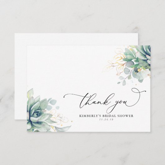 Succulents Fête des mariées de verdure Merci (Devant / Derrière)