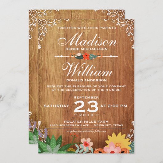 Succulents floraux Faire-part de mariage rustiques (Devant / Derrière)