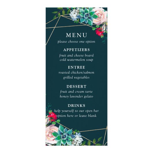 Succulents & Gold Chic Menu Mariage (Devant)