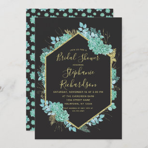 Succulents Gold Frame Bridal Shower Invitation