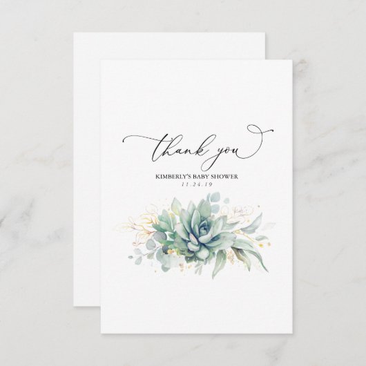 Succulents Gold Greenery Baby shower Hartelijk dan Bedankkaart (Voorkant / Achterkant)