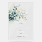 Succulents Gold Leaves Greenery Wedding Welcome Acryl Bord (Voorkant)