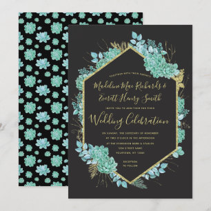 Succulents Gold Lijst elke kleur bruiloft uitnodig Kaart