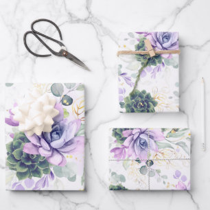 Succulents Greenery and Gold Eucalyptus Leaves Inpakpapier Vel