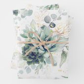 Succulents Greenery and Gold Eucalyptus Leaves Inpakpapier Vel (In situ)