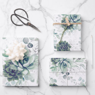 Succulents Greenery and Silver Eucalyptus Leaves Inpakpapier Vel