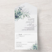 Succulents Greenery and Silver Leaves Wedding All In One Uitnodiging (Binnen)