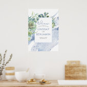 Succulents Greenery Dusty Blue Wedding Poster (Keuken)
