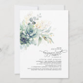 Succulents Greenery Gold Leaves Engagement Party Kaart (Voorkant)