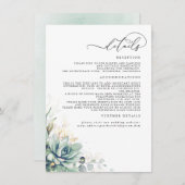 Succulents Greenery Gold Leaves Wedding Details Informatiekaartje (Voorkant / Achterkant)