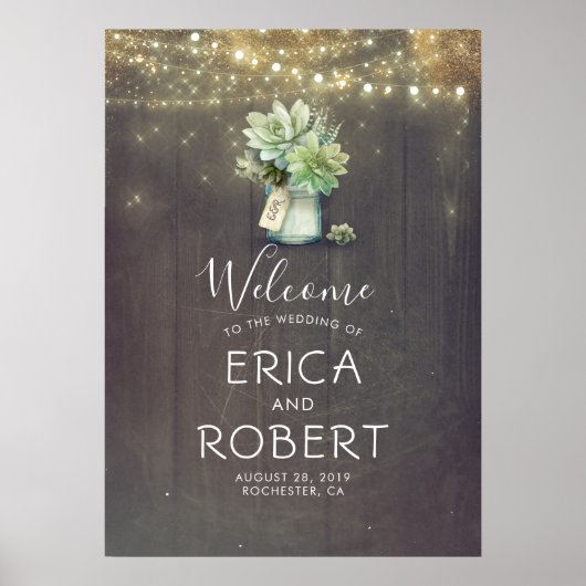 Succulents Greenery Mason Jar Rustic Wedding Poster (Voorkant)