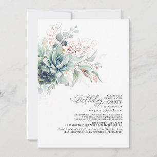 Succulents Greenery Roos Gold Leaves Boho Birthday Kaart