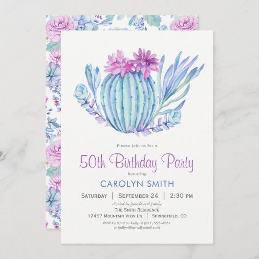 Succulents Invitation de fête d'anniversaire (Devant / Derrière)
