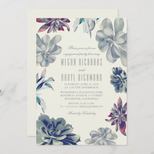Succulents Modern Engagement Party Kaart (Voorkant / Achterkant)