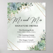 Succulents Mr. and Mrs. signature drink sign. Poster (Voorkant)