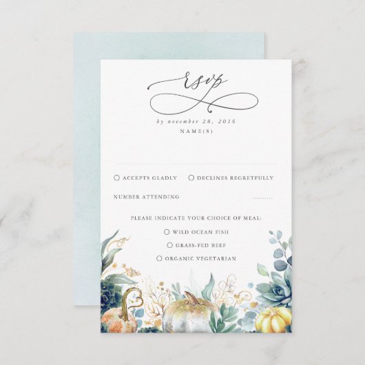Succulents Pumpkins Greenery and Gold Wedding RSVP (Voorkant / Achterkant)