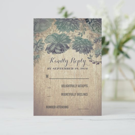 Succulents Rustic Wedding RSVP Kaarten (Staand voorkant)