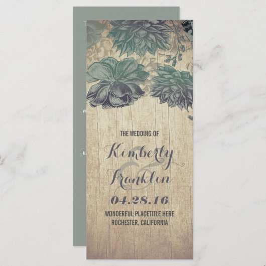 Succulents Rustic Wood Wedding Programmes (Devant / Derrière)