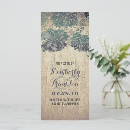 Succulents Rustic Wood Wedding Programmes (Debout devant)