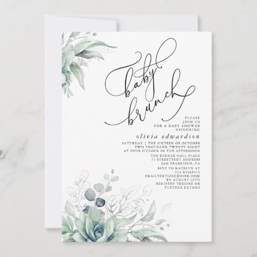 Succulents verdure Brunch Baby shower Invitation (Devant)