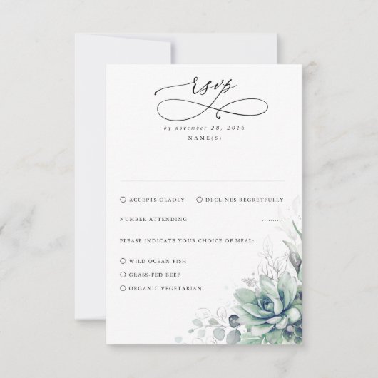 Succulents Verdure et Mariage Argent RSVP (Devant)