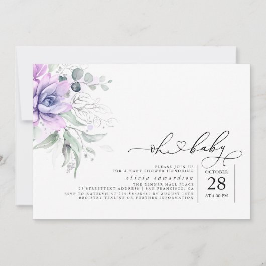 Succulents Verdure Oh Baby Baby shower Invitation (Devant)