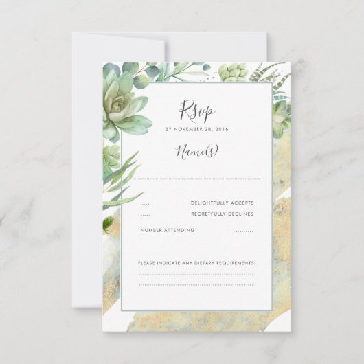 Succulents Verdure Or Mariage moderne RSVP (Devant)