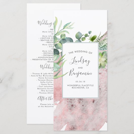 Succulents Verdure Rose Gold Wedding Programmes (Devant / Derrière)