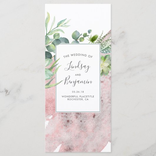 Succulents Verdure Rose Gold Wedding Programmes (Devant)