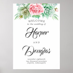 Succulents Wedding Welcome Sign Poster