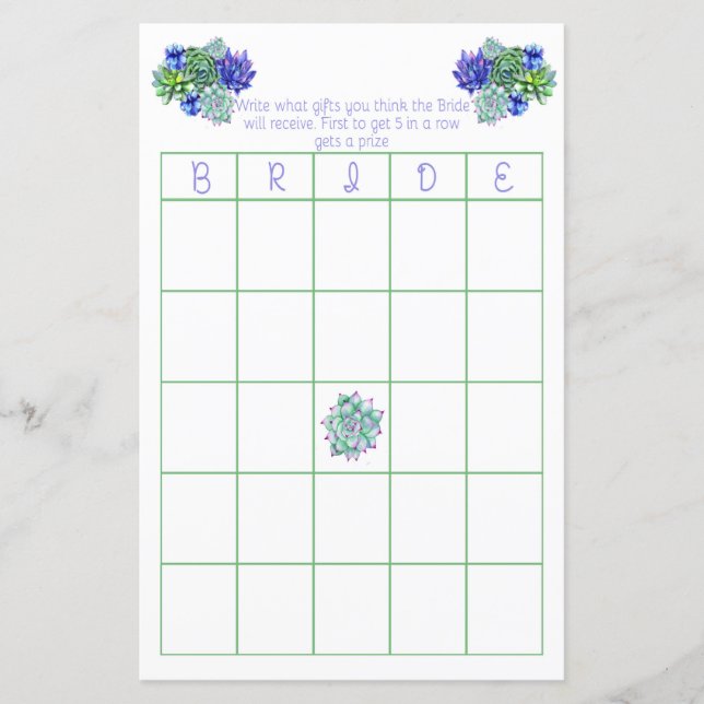 Succulte bridal Bingo Game (Voorkant)