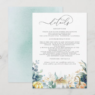 Succulte Pumpkins Gold Leaves Wedding Details En Informatiekaartje