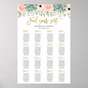 Succulte waterverf Wedding Seating Chart Poster