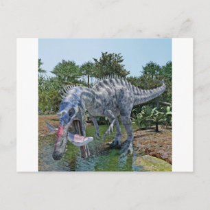 Suchomimus Dinosaur die een haai in een moeras eet Briefkaart