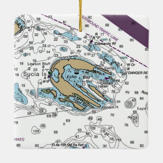 Sucia Island WA Chart Keramisch Ornament (Achterkant)