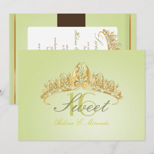Sucré 16/ invitations tiara/verte pardot (Devant / Derrière)