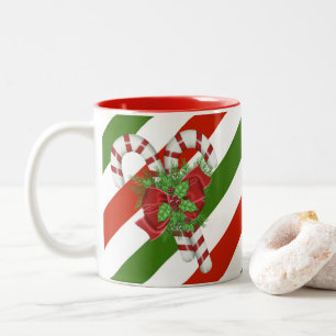 sucre de canne rayé Noël à deux tons café Mug